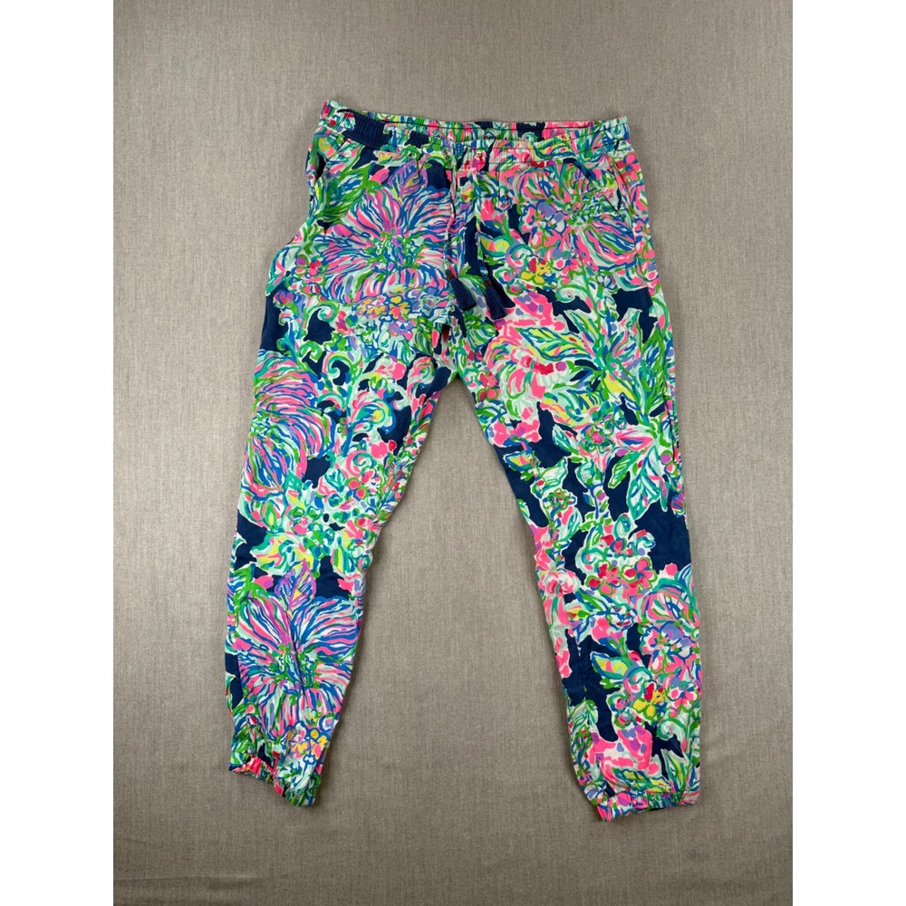 Lilly Pulitzer Georgia Beach Jogger Pants Exotic Escapade Swim Floral‎ Tassel M